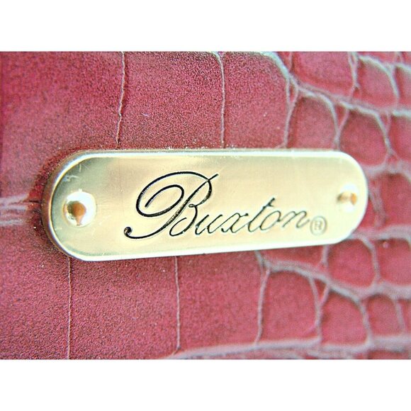 Buxton Burgundy Wallet Double Zip Compartments Croc Design Purse ID Card Slots - Picture 16 of 16
